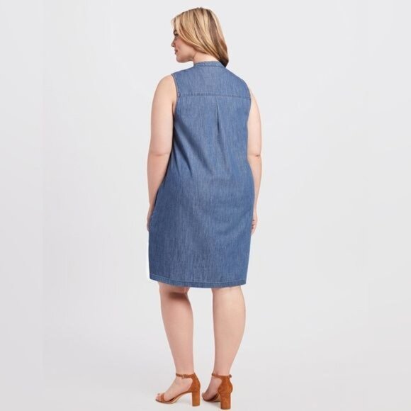 Draper James Sleeveless Dark Denim Chambray Ruffle Shift Dress Large Reese - Picture 5 of 12